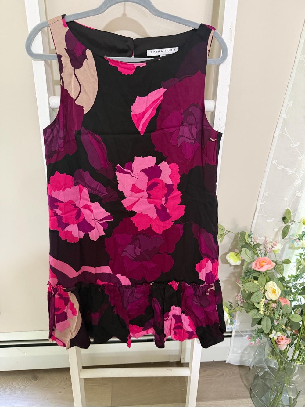 Trina Turk Black Dress with Pink & Magenta Floral Print